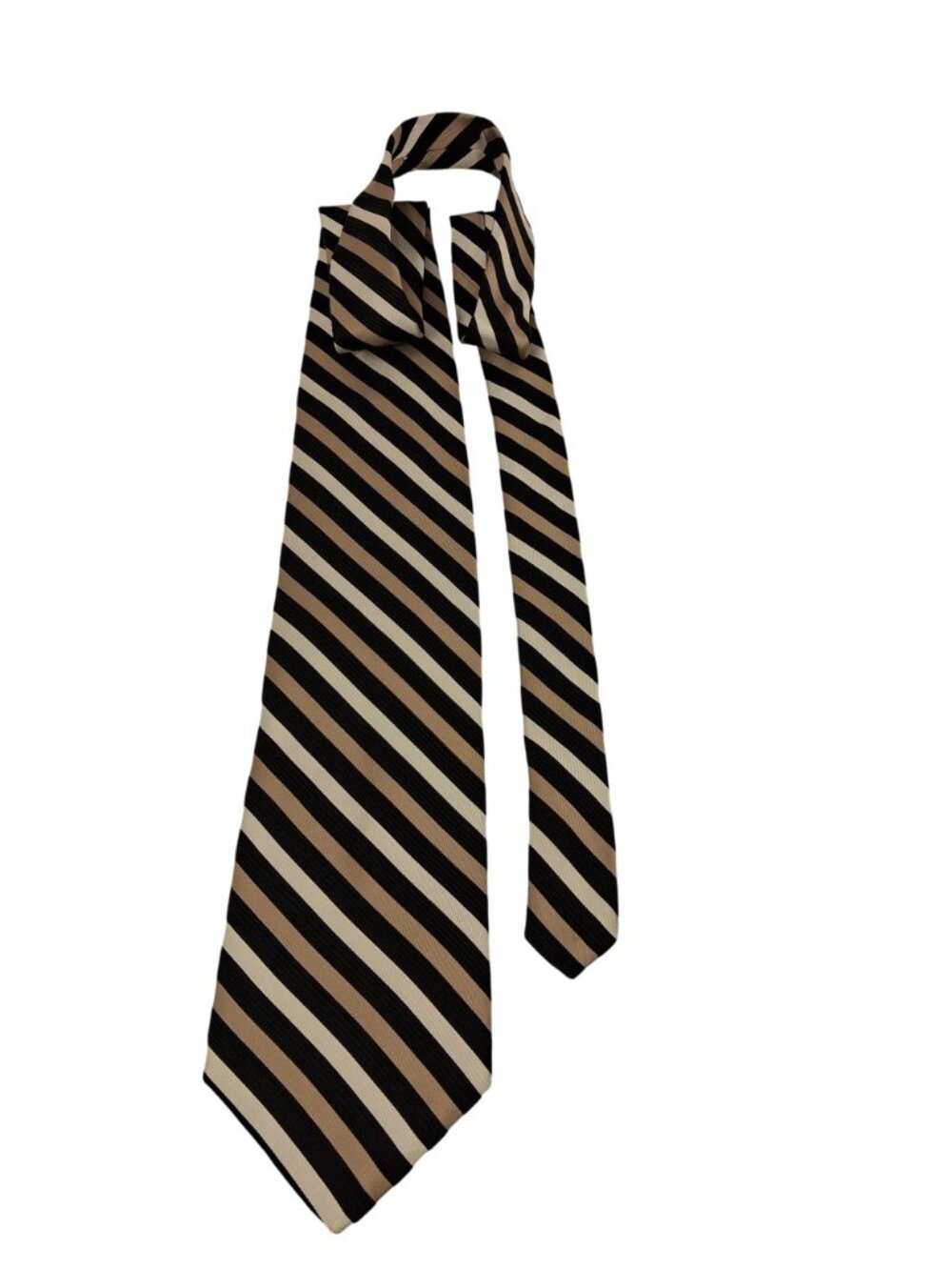 Izod Mens Striped 100% Silk Tie Black Beige White Diagonal Pattern 57" - Picture 5 of 6